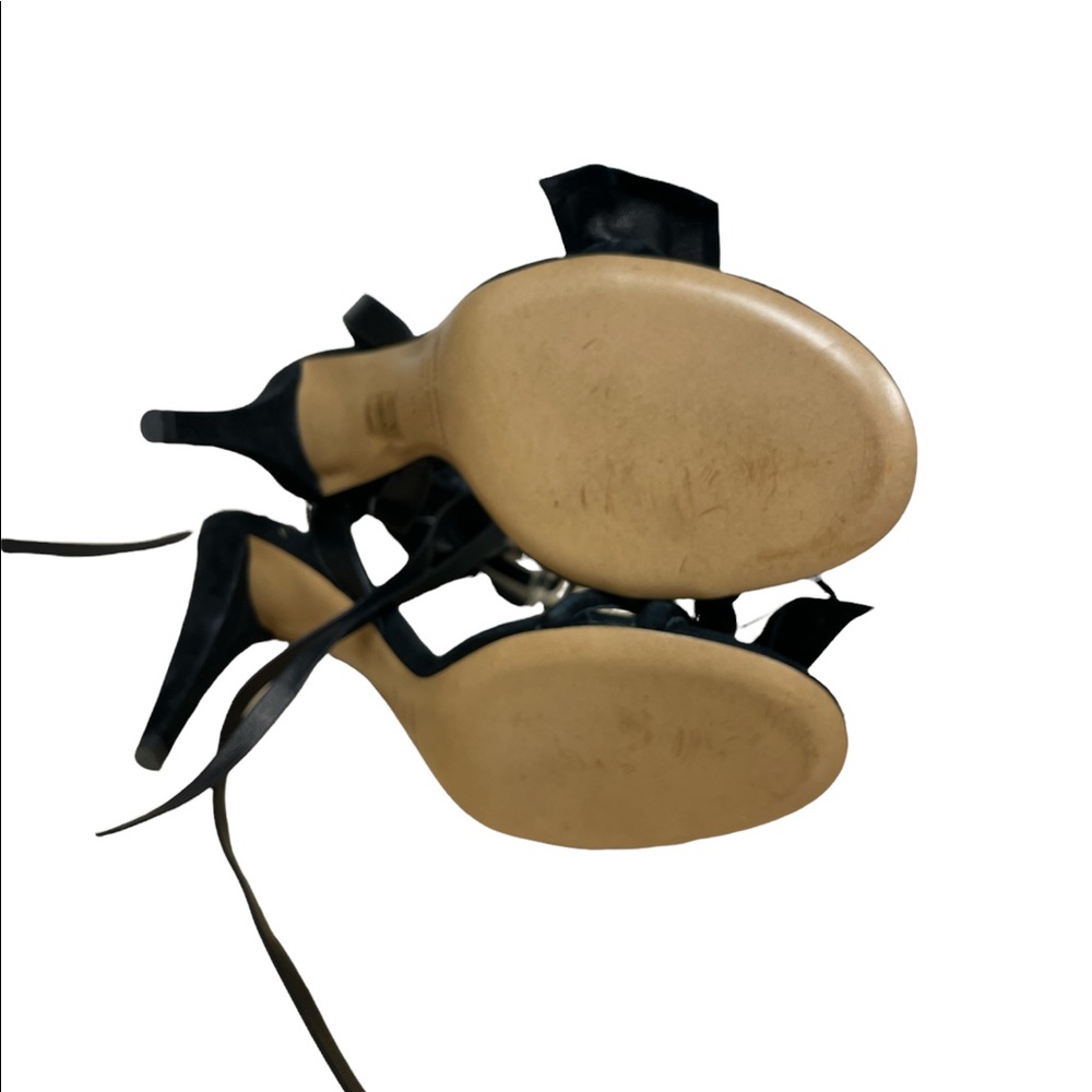 Isabel Marant AKYNN BLACK LEATHER & SUEDE ANKLE WRAP HEELS - Picture 4 of 7